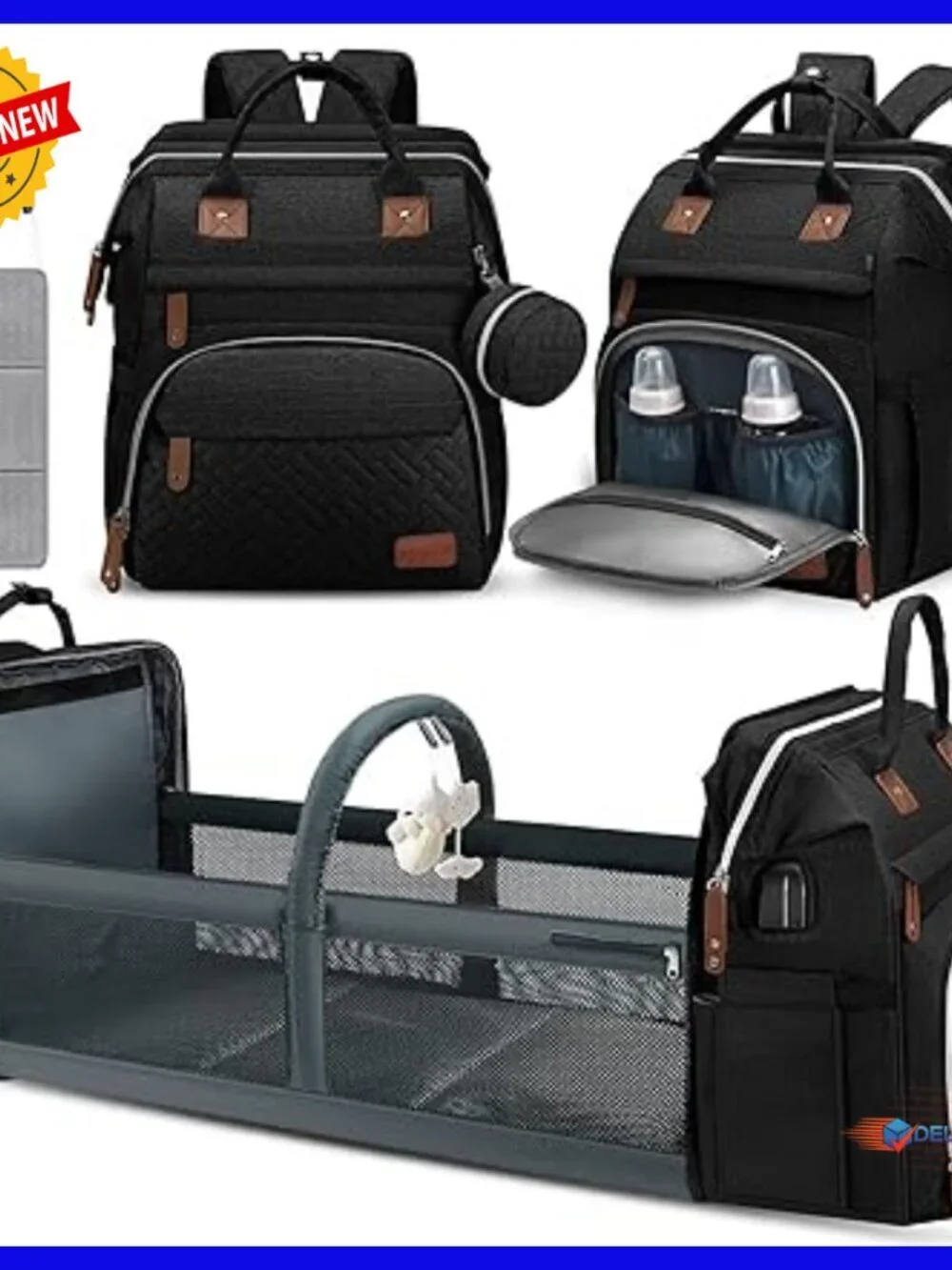 Large Diaper Backpack with Changing Pad, Laptop Compartment, USB Port